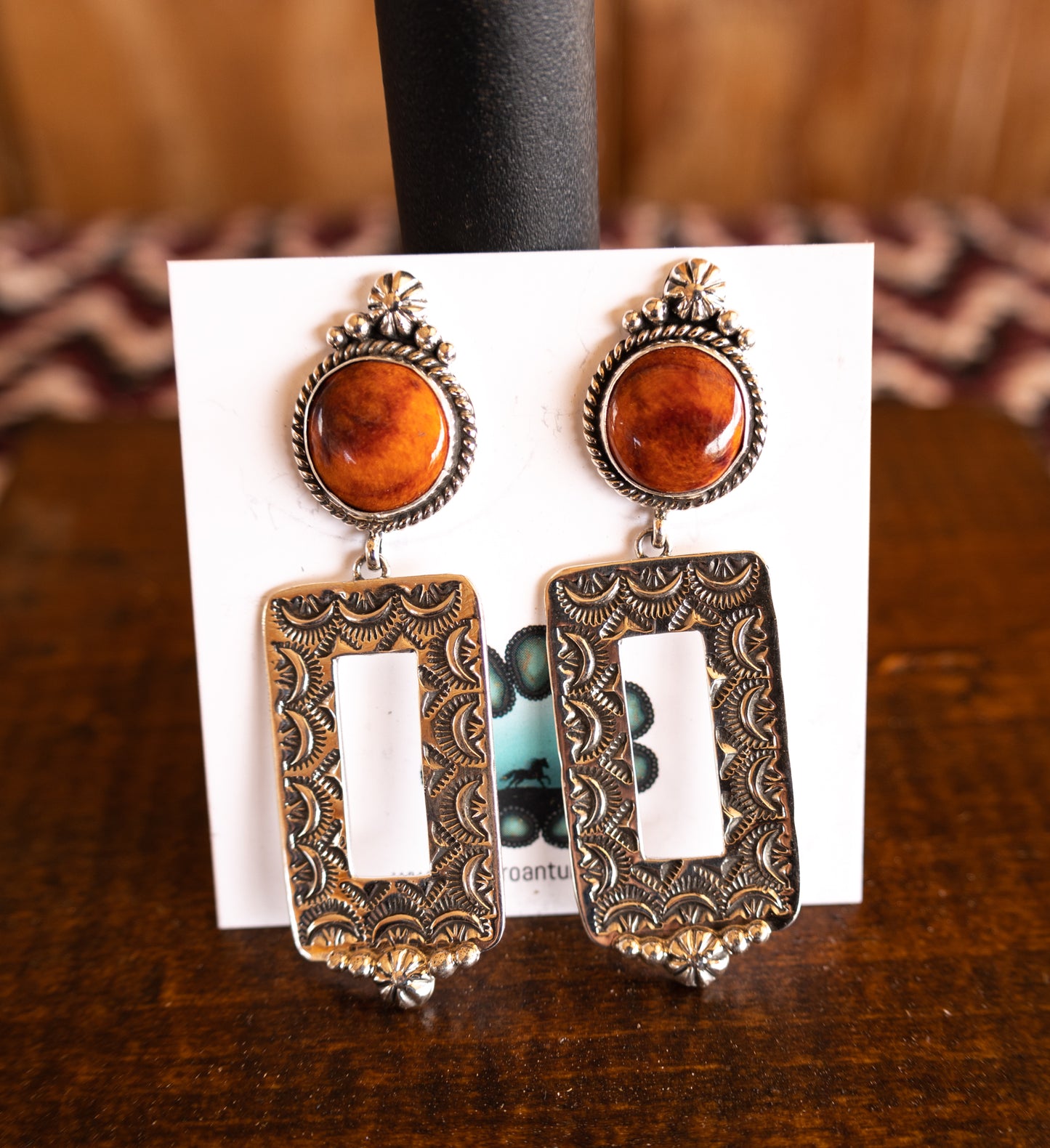 Spiny Oyster Stamped Silver Earrings