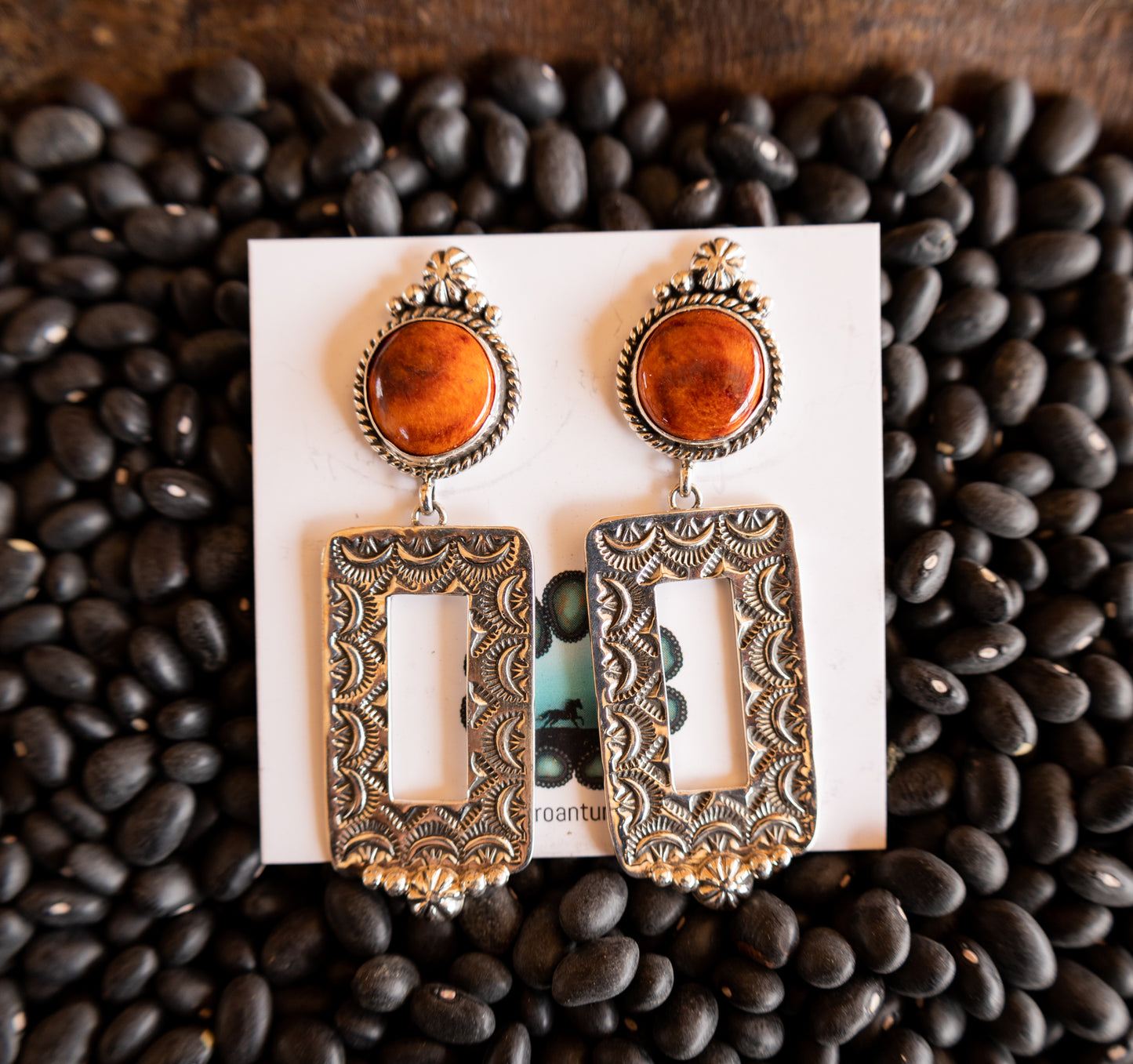 Spiny Oyster Stamped Silver Earrings