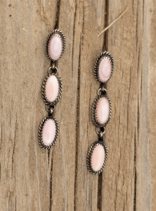 Triple Oval Pink Conch Earrings