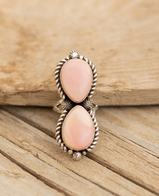 Two Stone Pink Conch Ring, Size 6.5