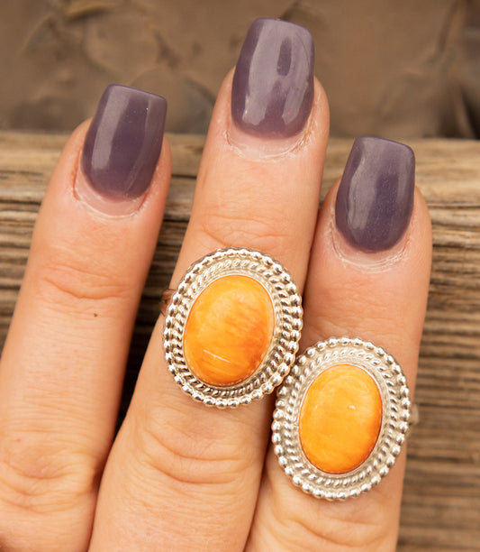 Orange Spiny Oyster Rope Oval Rings